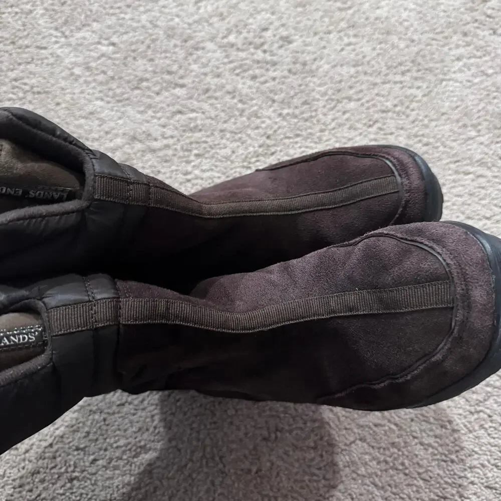 Lands End Commuter Suede Leather Brown Winter Pull On Boots Women's Size 9.5